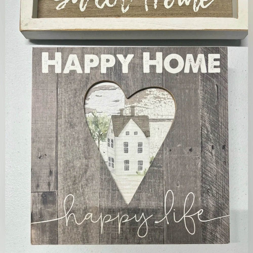 Rustic Distressed Primitive Brown and White 'Home Sweet Home' Wall Art Set of 3